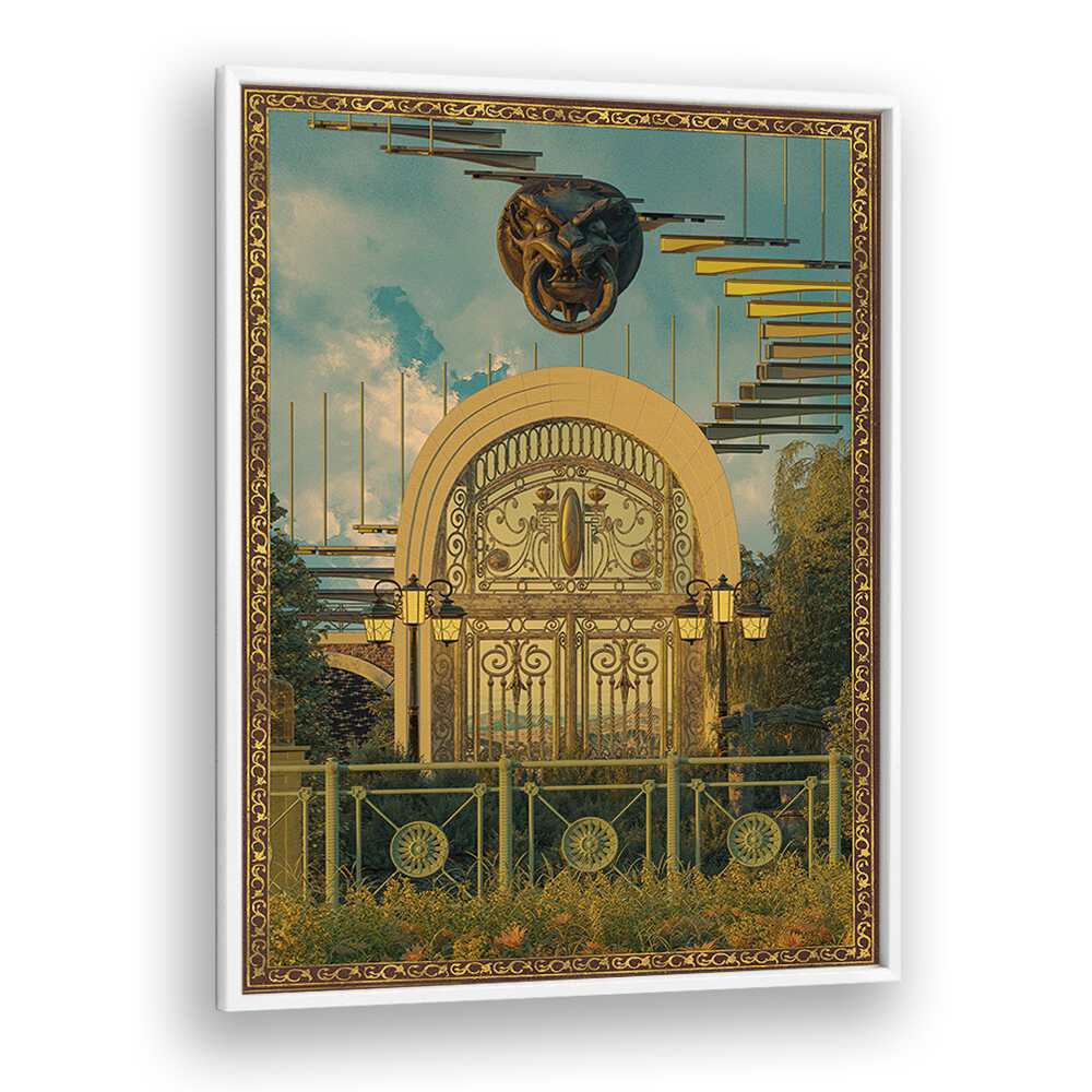 Surreal Gate By Cosmo Zach Surreal Art Prints in White Plain Frame