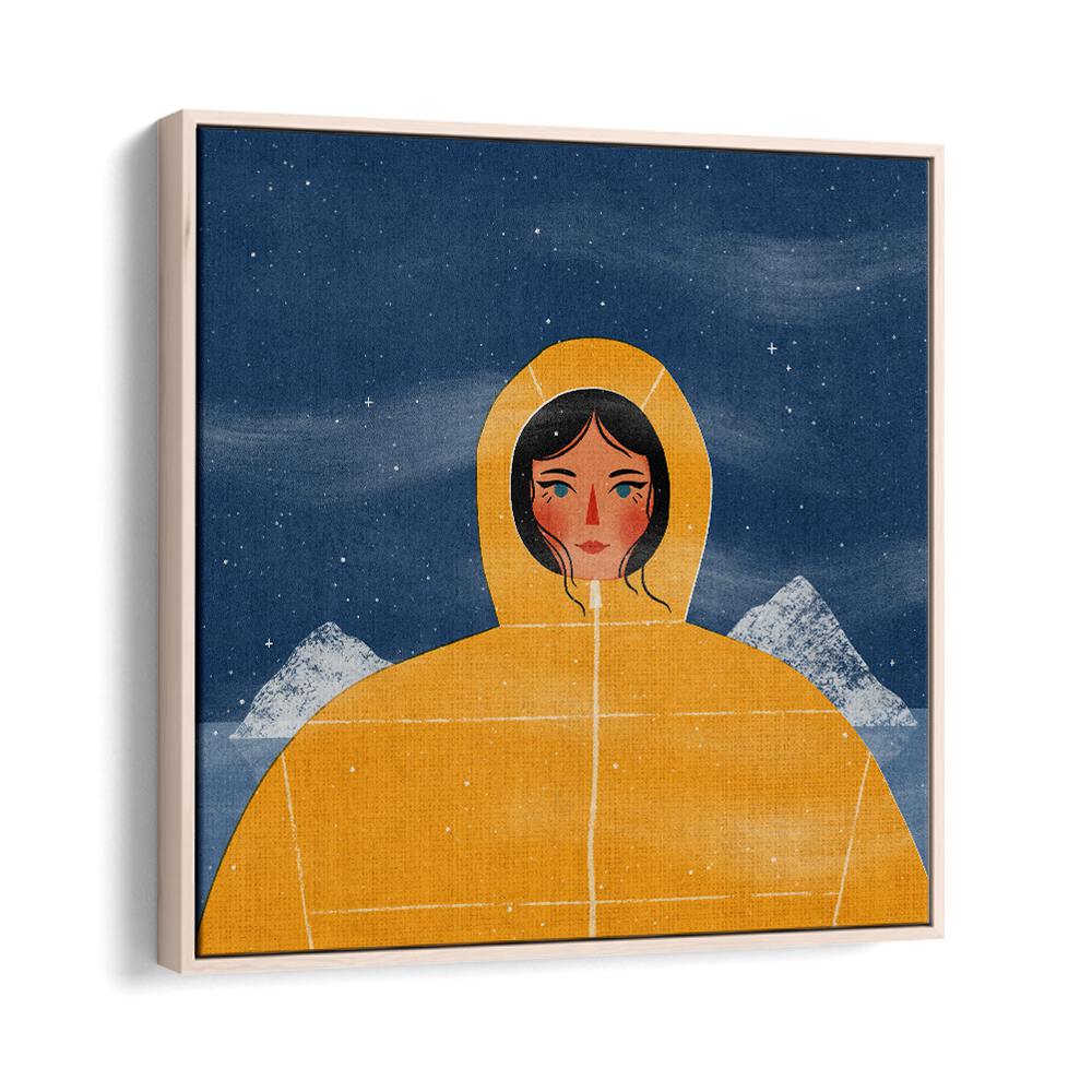 Svalbard Girl By Julia Leister Women Illustration Paintings in Oak Wood Floater Frame