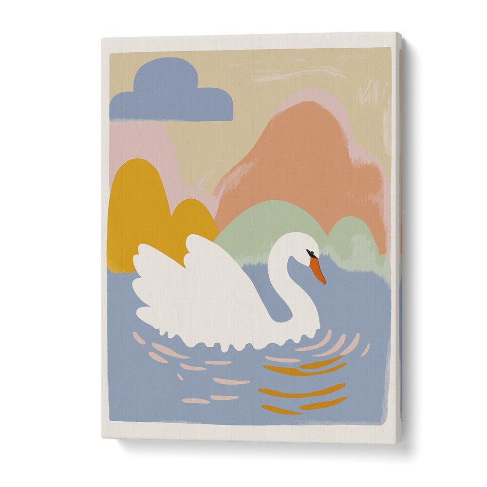 Swan in Lake by Treechild Kids Paintings in Gallery Wrap