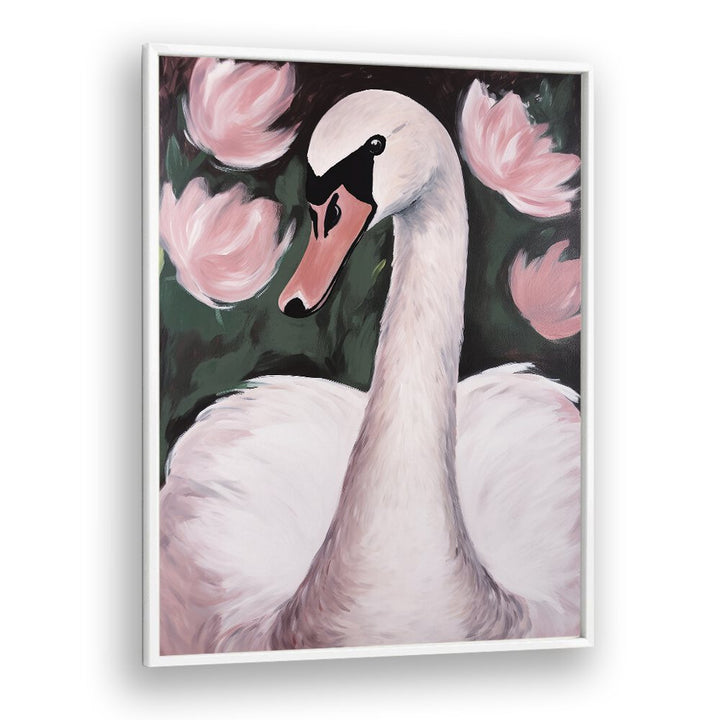 Swan in the Pond by Treechild Kids Paintings in White Plain Frame