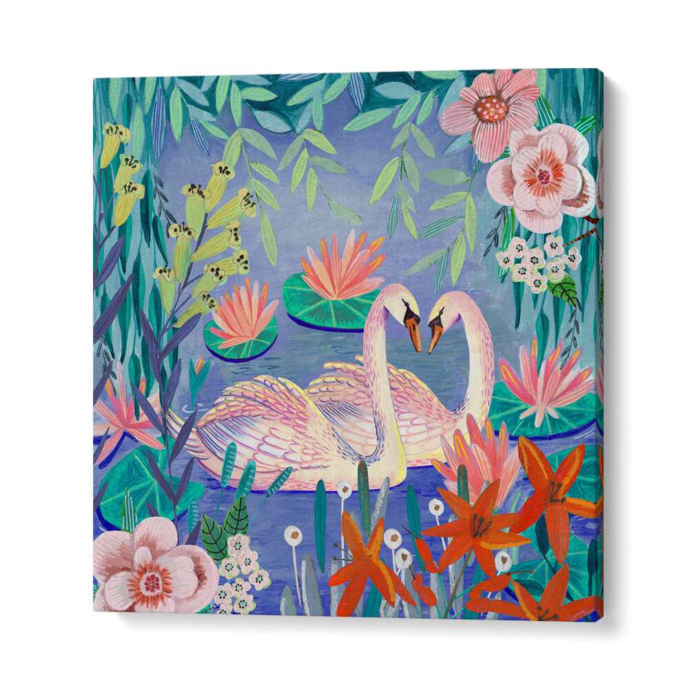 Swans Swimming in the Pound By Caroline Bonne Muller Wildlife Paintings in Gallery Wrap