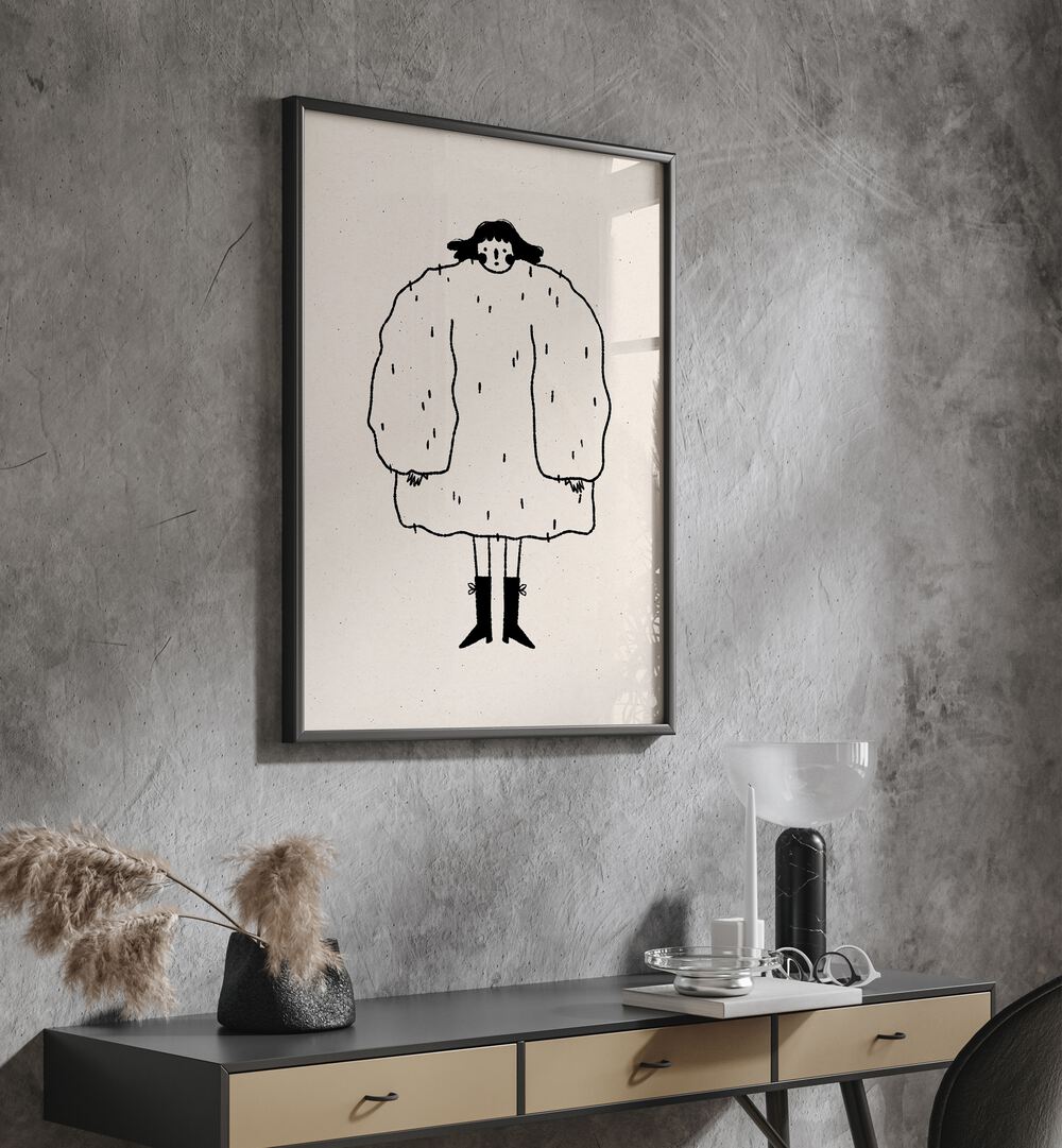 Sweater Weather By Julia Leister Wall Art Prints in Black Plain Frame on a wall placed above a table