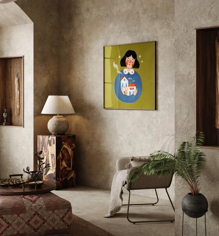 Sweet Home By Julia Leister Wall Art Prints in Dark Wood Plain Frame on a wall placed beside a lamp