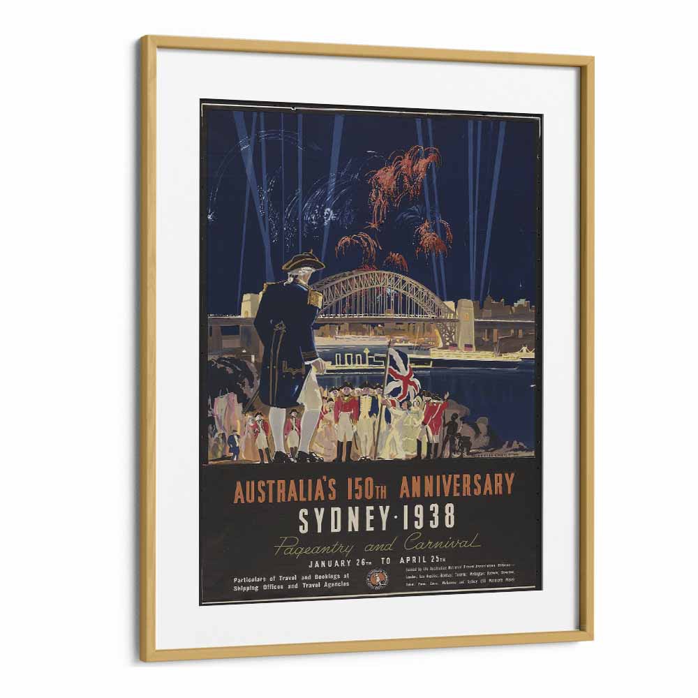 Sydney 1938  Vintage Travel Posters in Oak Wood Frame With Mount