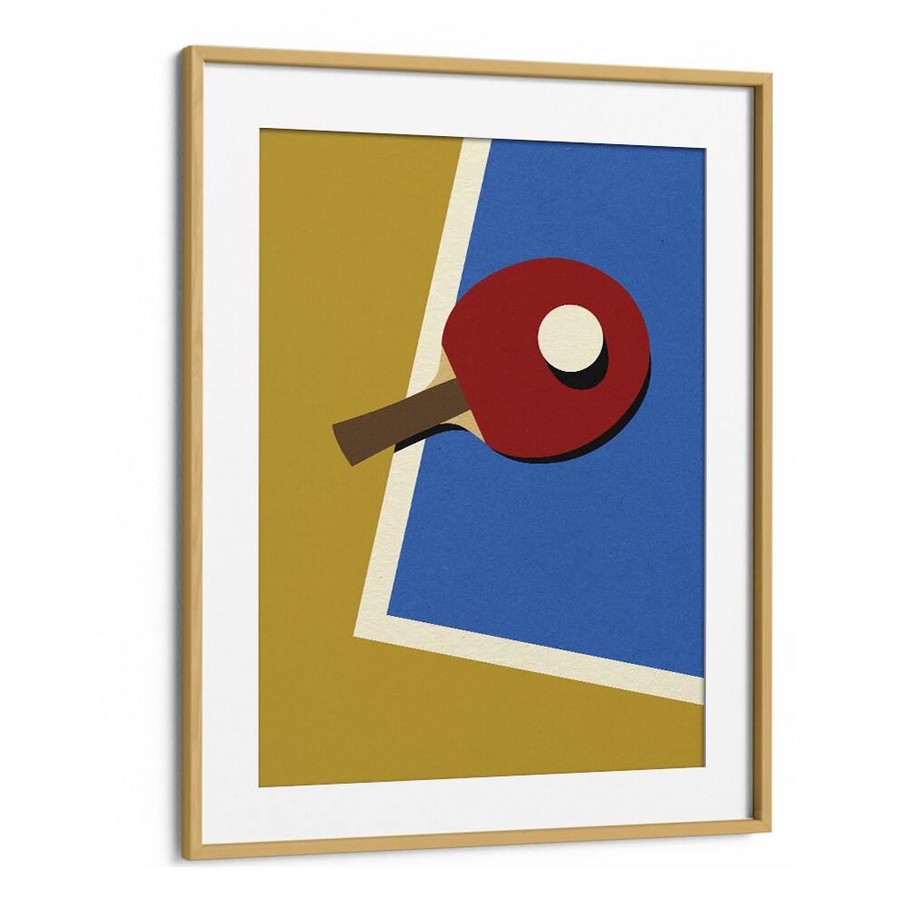 Table tennis team red Sports Art Artwork in Oak Wood Frame With Mount