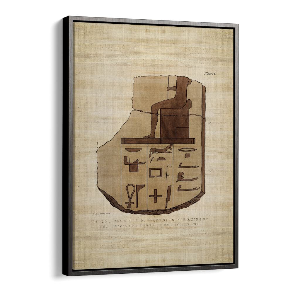 Tablet Of Brecchia Stone With Hieroglyphics Egyptian Art Artwork in Black Floater Frame