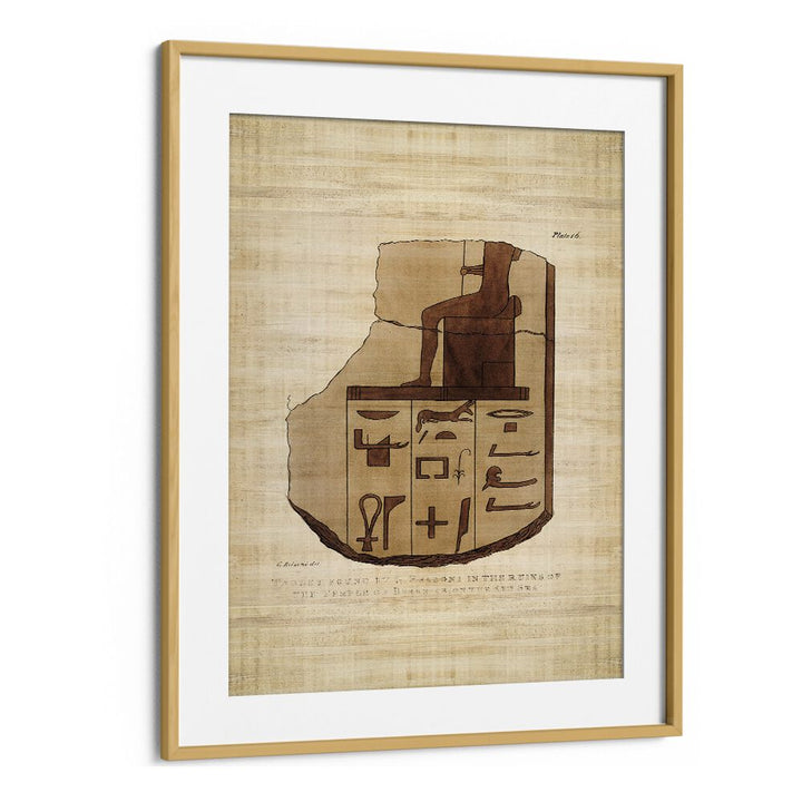 Tablet Of Brecchia Stone With Hieroglyphics Egyptian Art Artwork in Oak Wood Frame With Mount