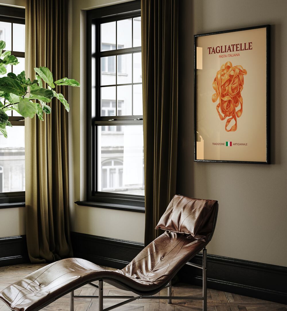 Stylish kitchen poster featuring TAGLIATELLE PASTA, perfect for Italian cuisine lovers and home decor enthusiasts.