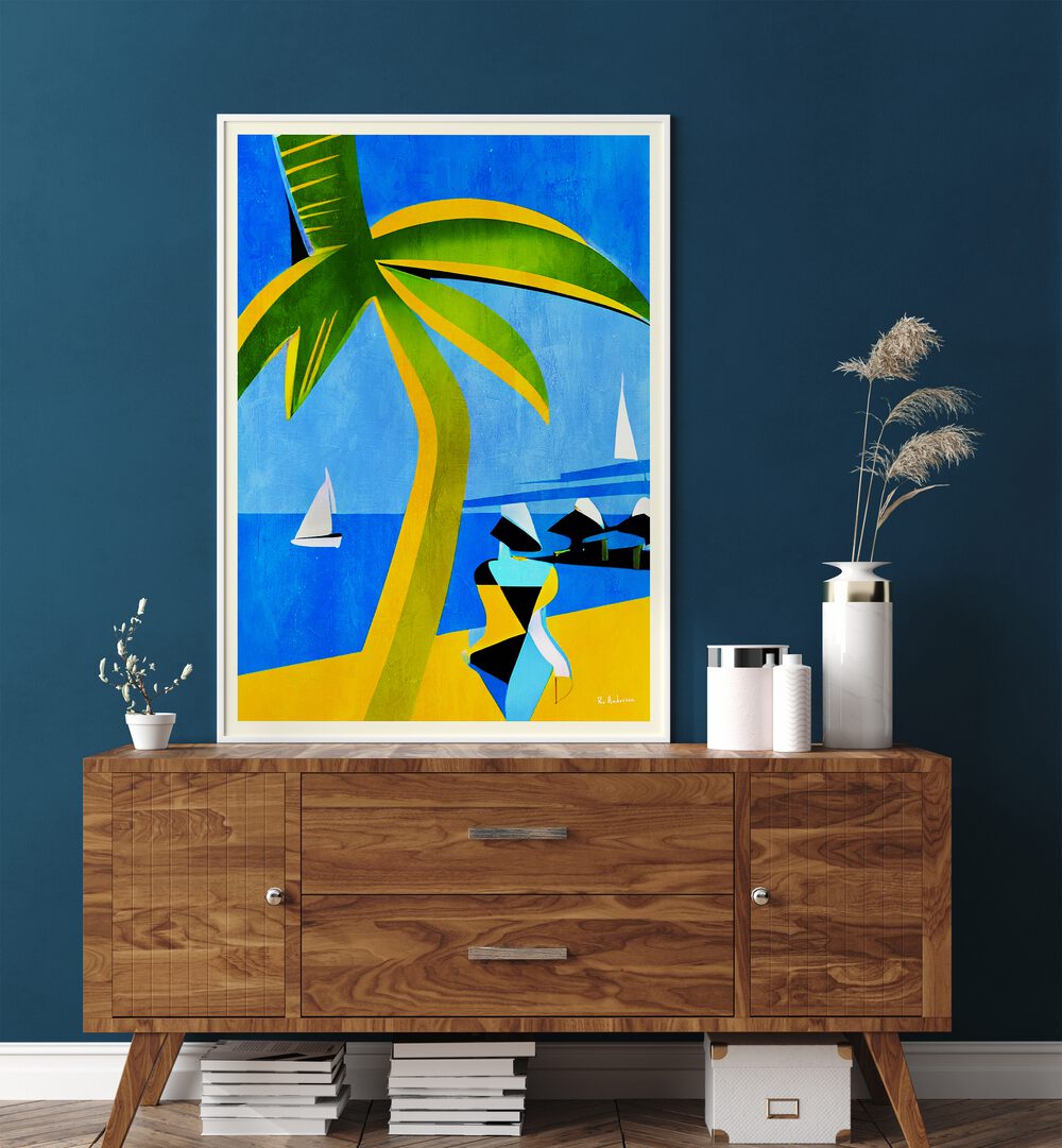 Vibrant TAHITI Beach Paintings adorn a modern space, bringing tropical serenity into your home decor.