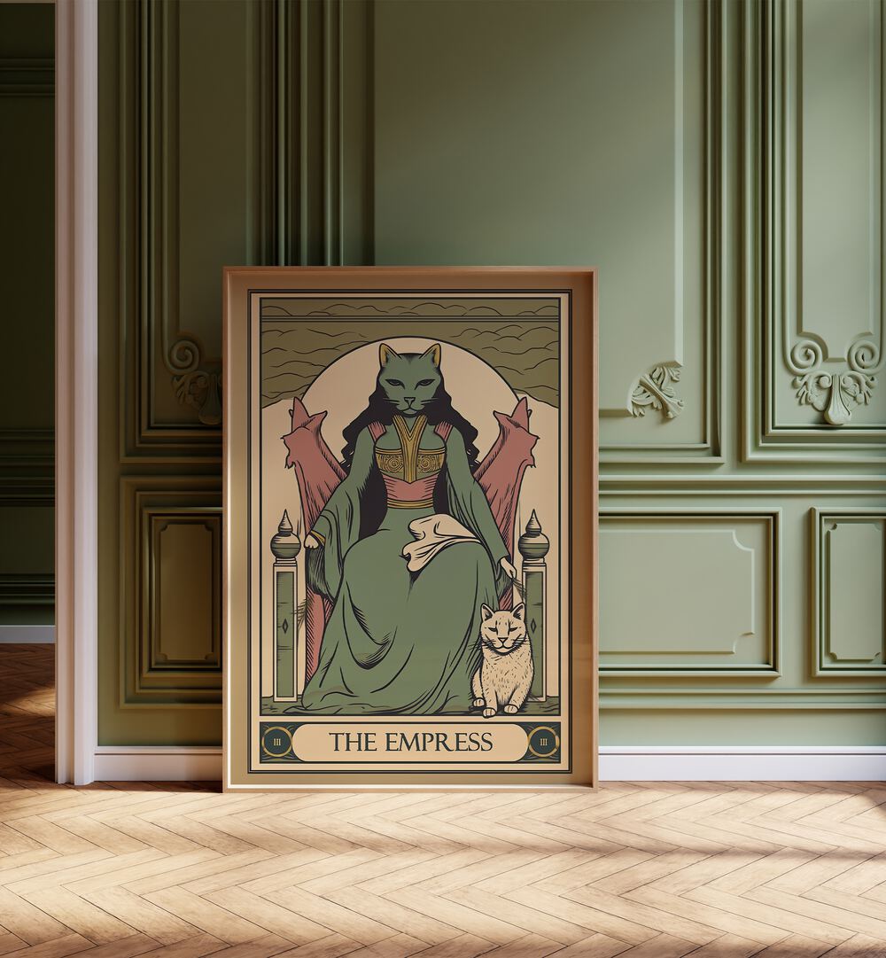 Tarot Card The Empress Zodiac & Tarot Art Painting Artwork in plain oakwood frame on a wooden floor