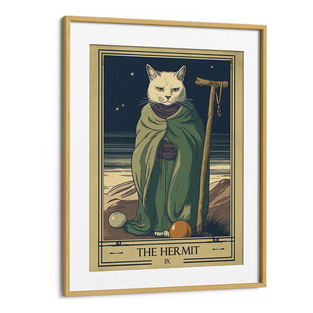 Tarot Card The Hermit Zodiac & Tarot Art Artwork in Oak Wood Frame With Mount