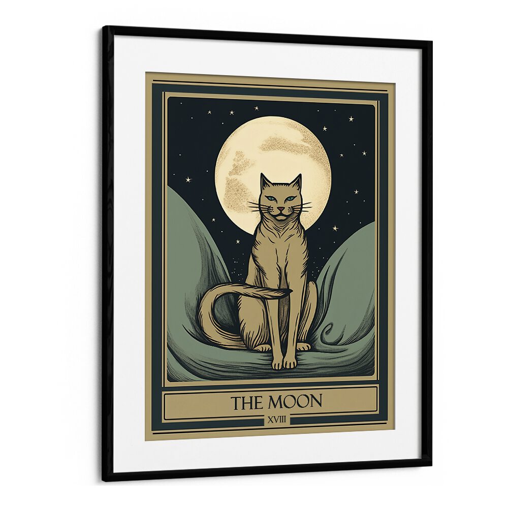 Tarot Card The Moon Zodiac & Tarot Art Artwork in Black Frame With Mount