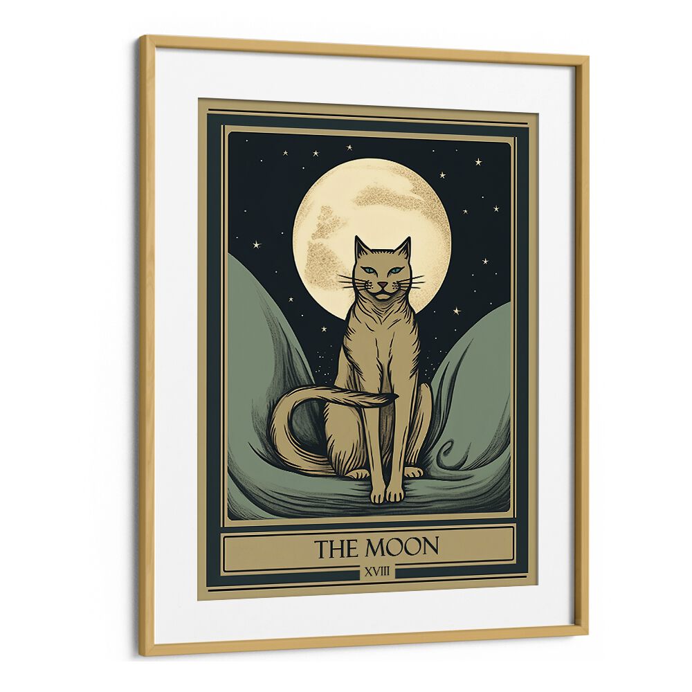 Tarot Card The Moon Zodiac & Tarot Art Artwork in Oak Wood Frame With Mount