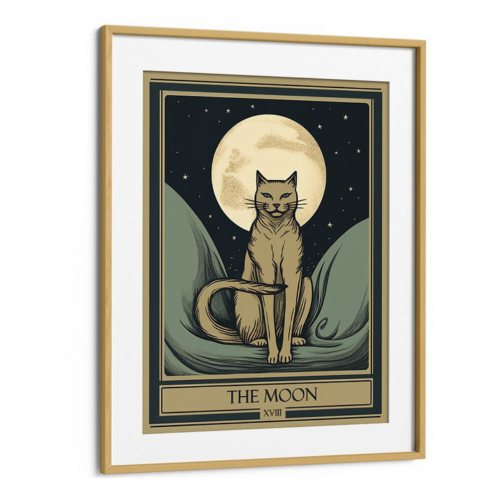 Tarot Card The Moon Zodiac & Tarot Art Artwork in Oak Wood Frame With Mount