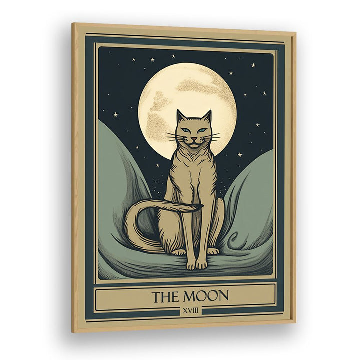 Tarot Card The Moon Zodiac & Tarot Art Artwork in Oak Wood Plain Frame