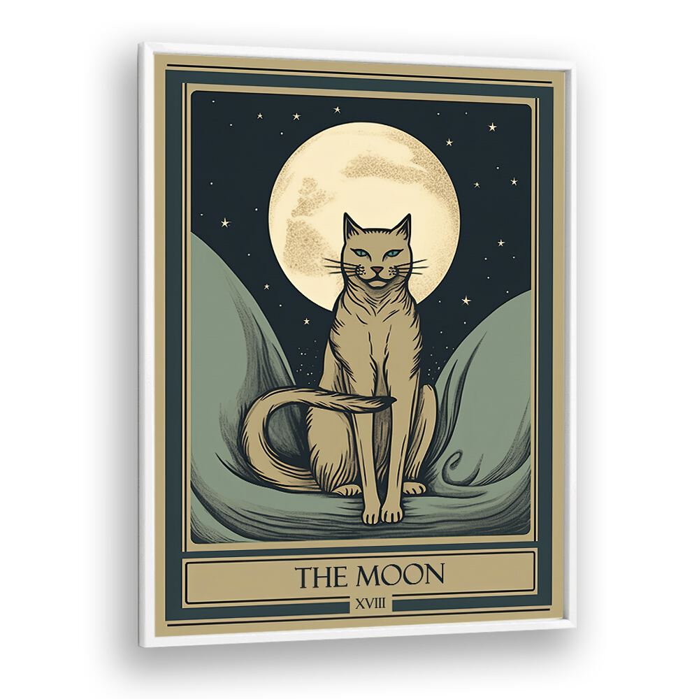 Tarot Card The Moon Zodiac & Tarot art Artwork in White Plain Frame