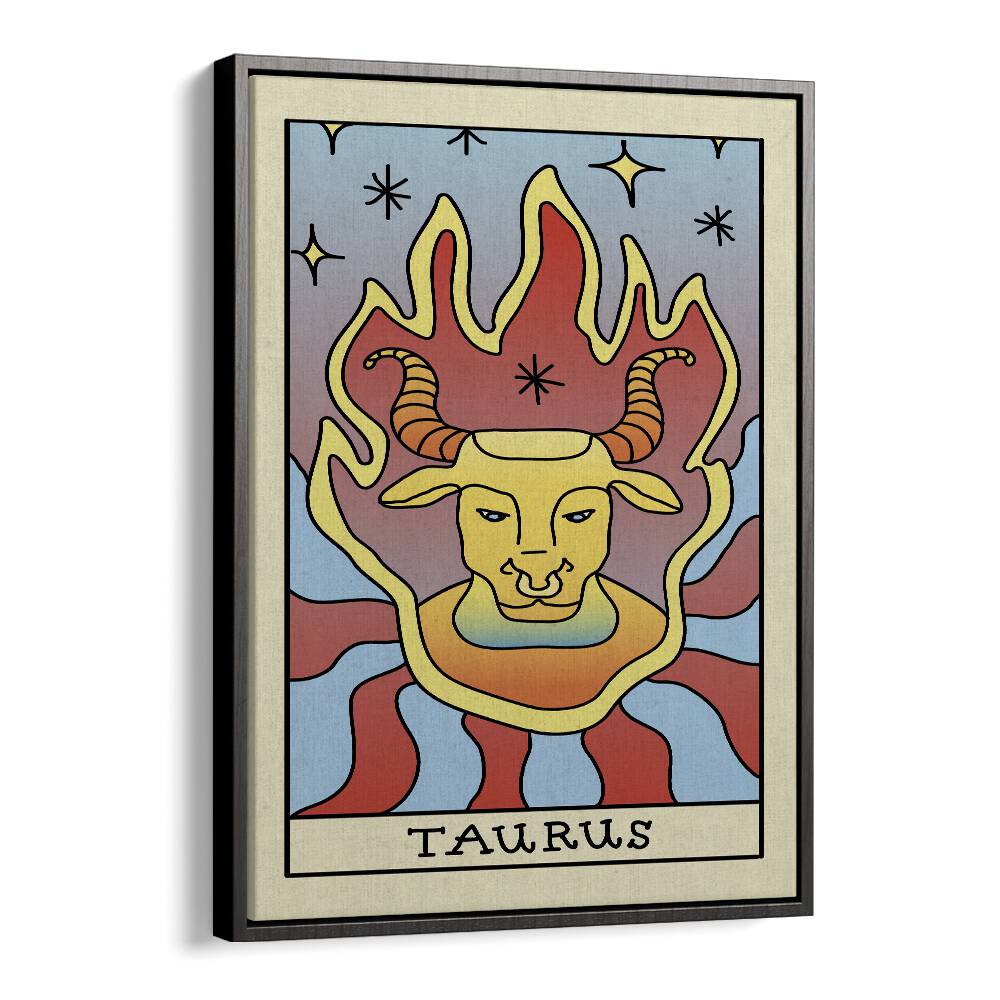 Taurus Zodiac & Tarot Art Artwork in Black Floater Frame