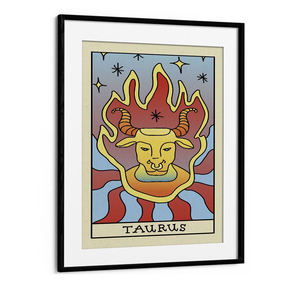 Taurus Zodiac & Tarot Art Artwork in Black Frame With Mount