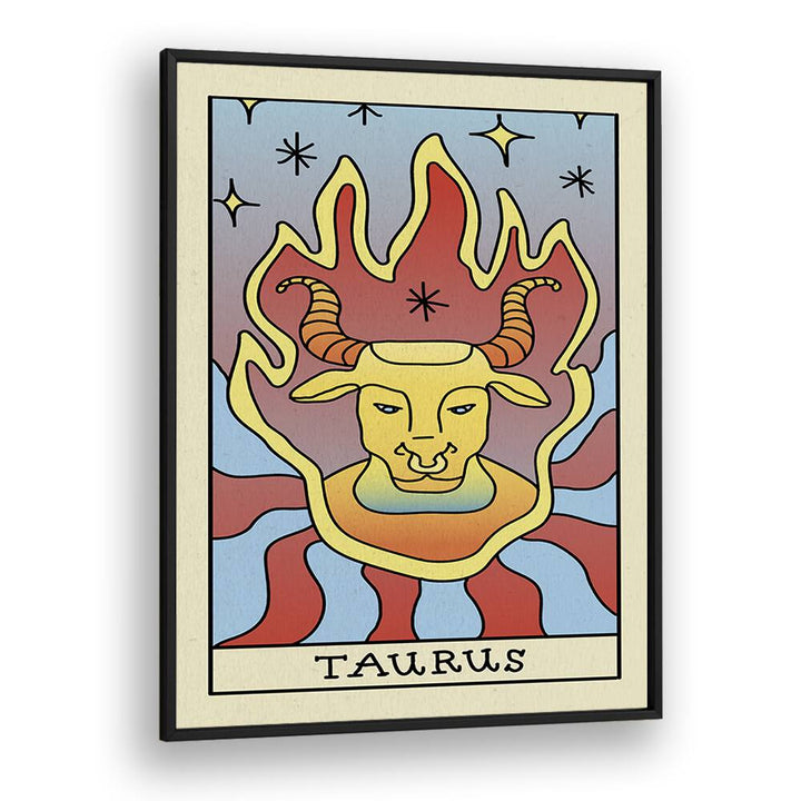 Taurus Zodiac & Tarot Art Artwork in Black Plain Frame