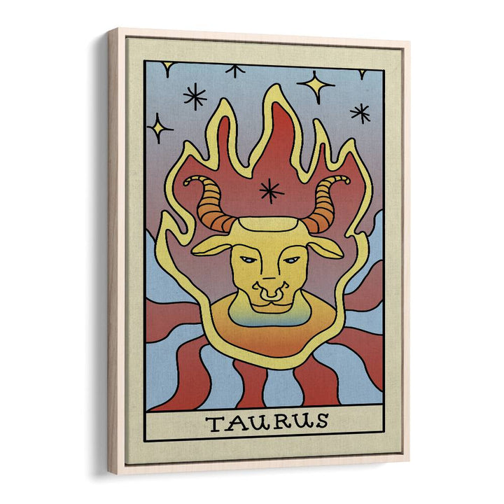 Taurus Zodiac & Tarot Art Artwork in Oak Wood Floater Frame