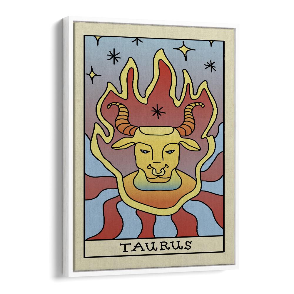 Taurus Zodiac & Tarot art painting Artwork in White Floater Frame