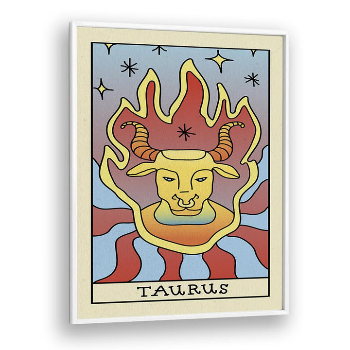 Taurus Zodiac & Tarot art Artwork in White Plain Frame