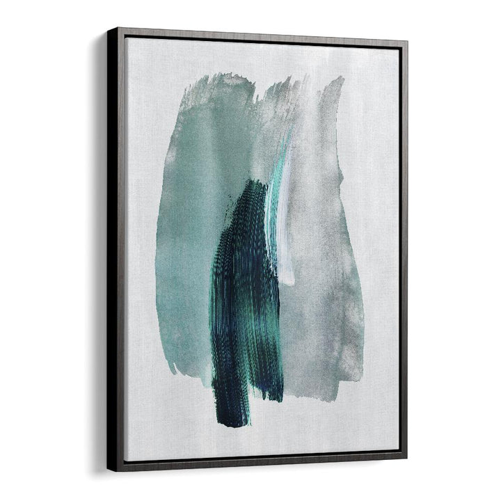 Teal Green Horizon By Mareike Bohmer Abstract Art Artwork in Black Floater Frame
