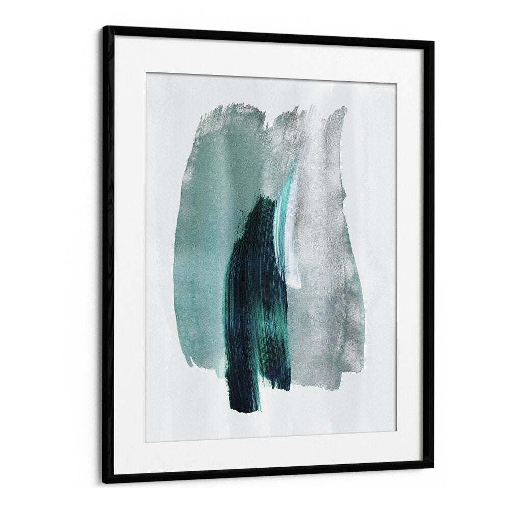 Teal Green Horizon By Mareike Bohmer Abstract Art Artwork in Black Frame With Mount
