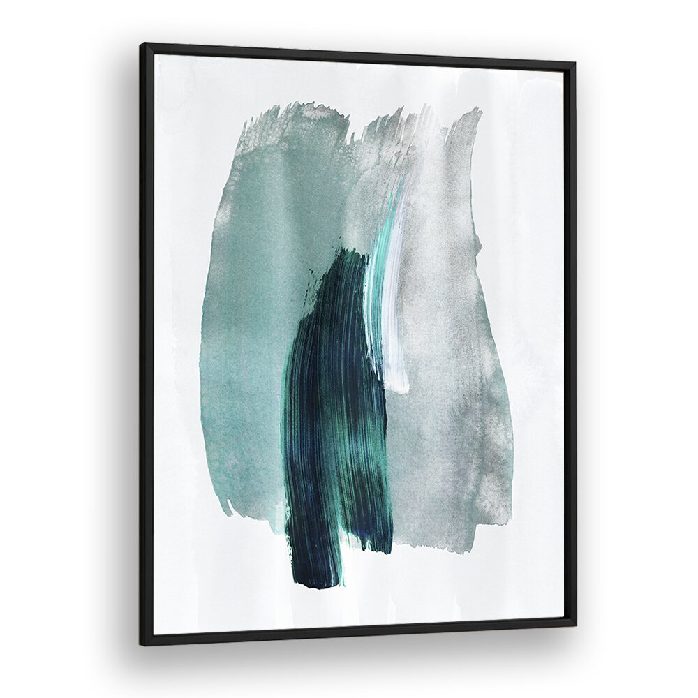 Teal Green Horizon By Mareike Bohmer Abstract art Artwork in Black Plain Frame
