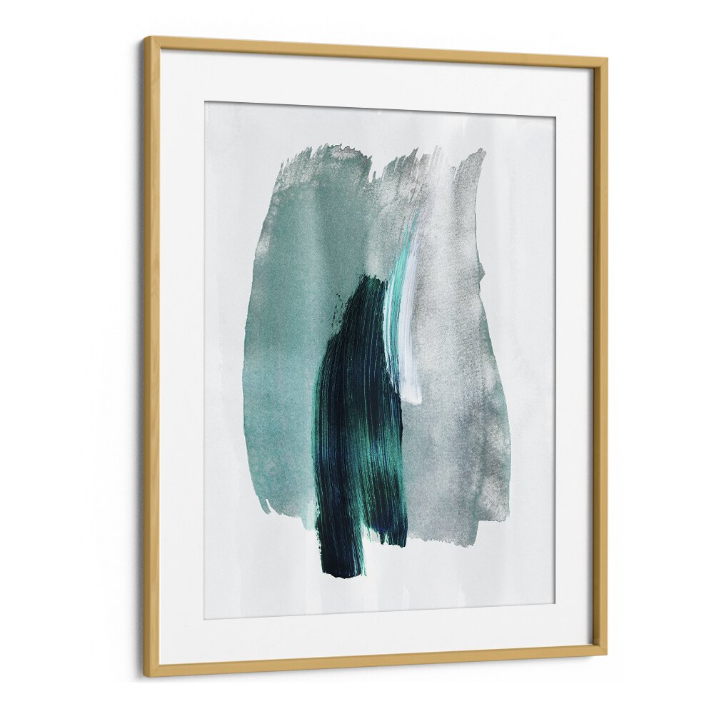 Teal Green Horizon By Mareike Bohmer Abstract Art Artwork in Oak Wood Frame With Mount
