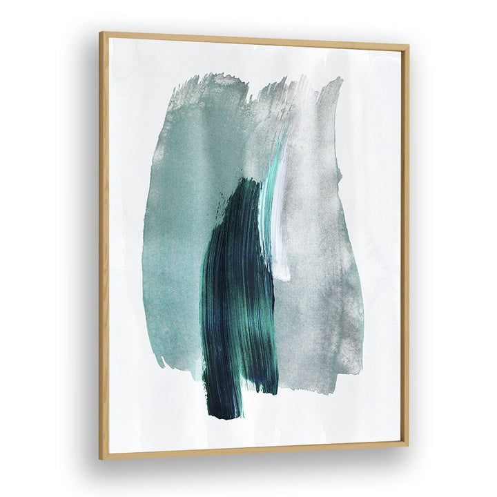 Teal Green Horizon By Mareike Bohmer Abstract Art Artwork in Oak Wood Plain Frame
