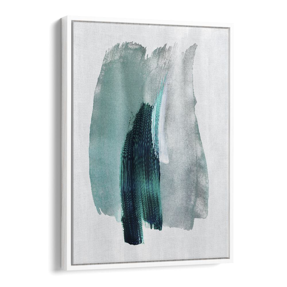 Teal Green Horizon By Mareike Bohmer Abstract art painting Artwork in White Floater Frame
