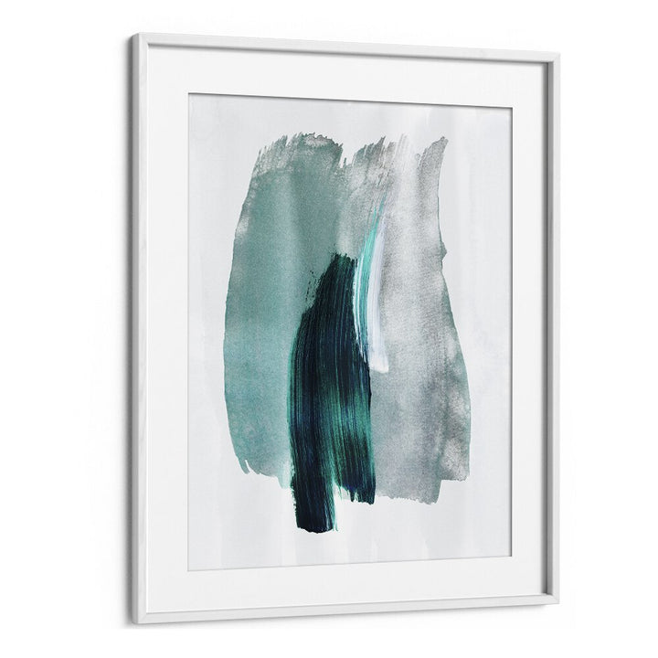 Teal Green Horizon By Mareike Bohmer Abstract Art Artwork in White Frame With Mount