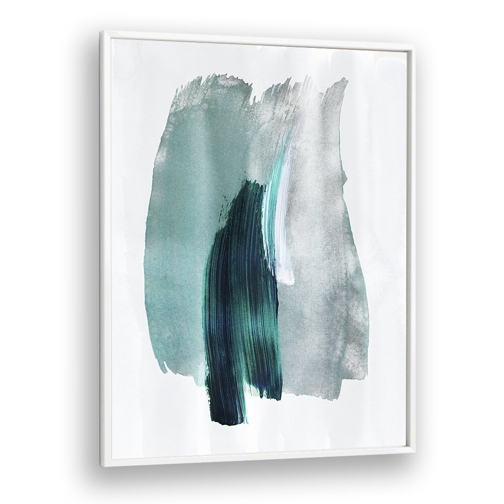 Teal Green Horizon By Mareike Bohmer Abstract art Artwork in White Plain Frame
