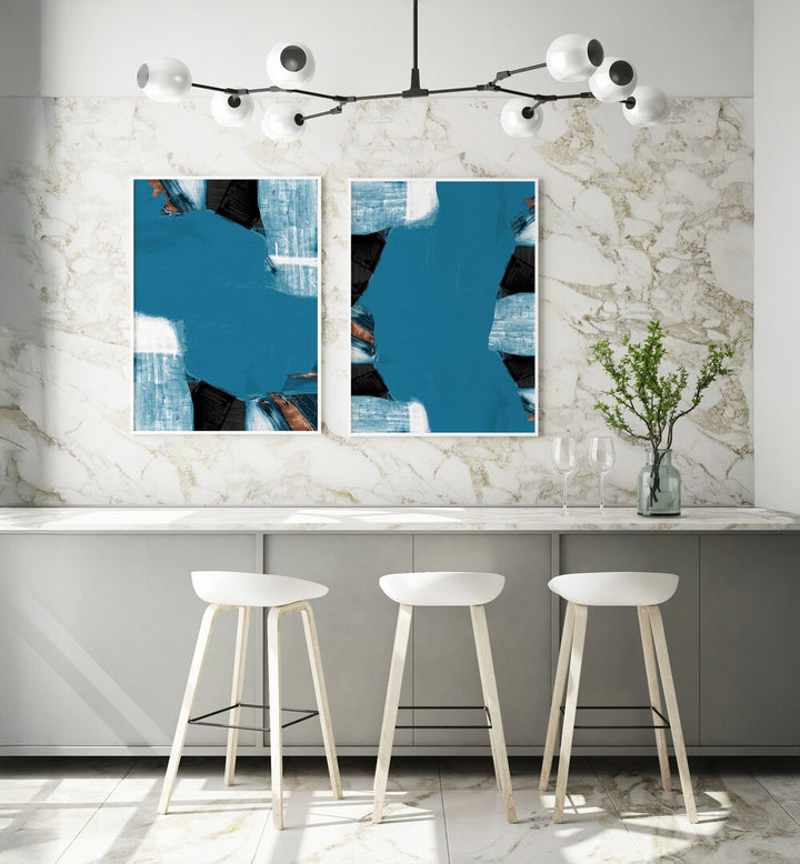 TEAL GOLD SHAPES SET , SET OF 2 PAINTINGS