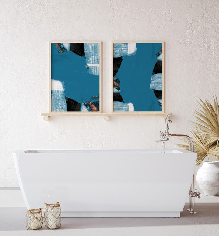 TEAL GOLD SHAPES SET , SET OF 2 PAINTINGS