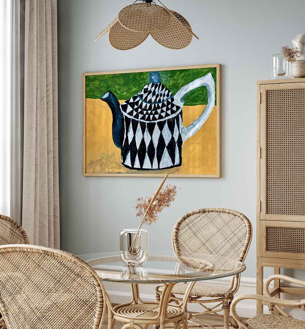 Stylish TEAPOT, KITCHEN POSTERS enhancing a cozy kitchen ambiance with artistic flair and functionality.