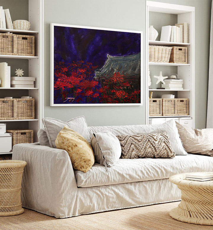 TEMPLE UNDER RED BLOOMS