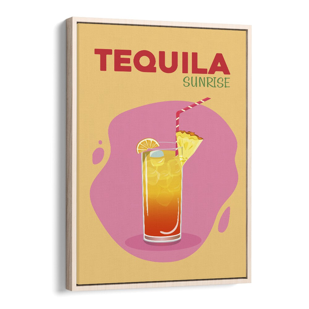 Tequila Sunrise Bar & Cafe Artwork in Oak Wood Floater Frame