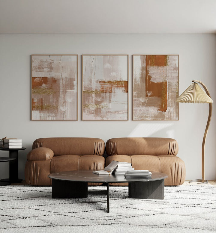 Elevate your decor with the TERRACOTTA CONFUSION SET, SET OF 3 PAINTINGS, perfect for adding warmth and elegance.