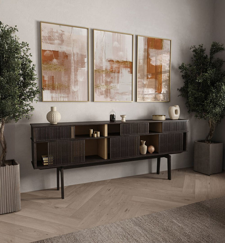 Elevate your decor with the TERRACOTTA CONFUSION SET, SET OF 3 PAINTINGS, perfect for warm, inviting living spaces.