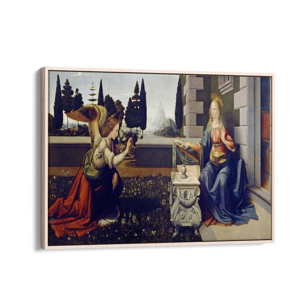 The Annucation Circa-1472 Leonardo Da Vinci art painting Artwork in Oak Wood Floater Frame