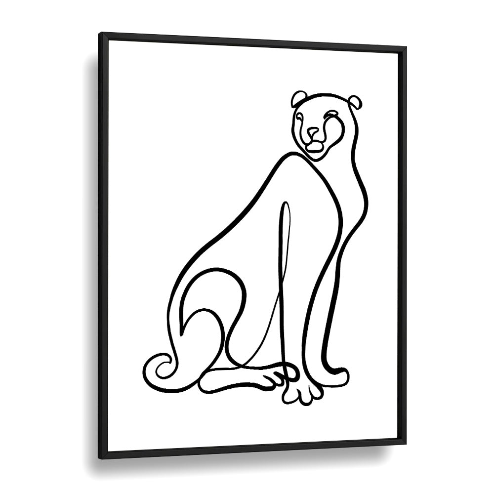 The Cheetah Line Art Artwork in Black Plain Frame