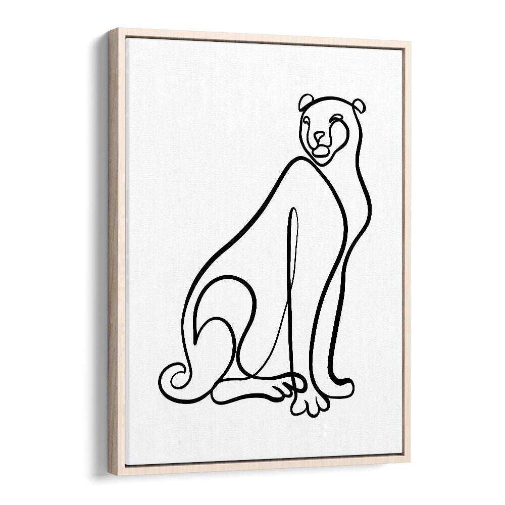 The Cheetah Line Art Artwork in Oak Wood Floater Frame