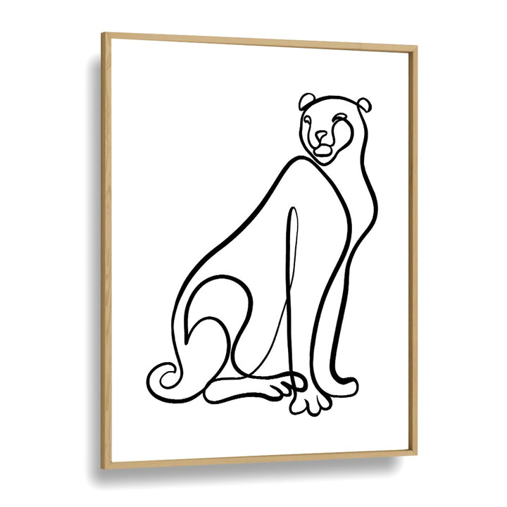 The Cheetah Line Art Artwork in Oak Wood Plain Frame