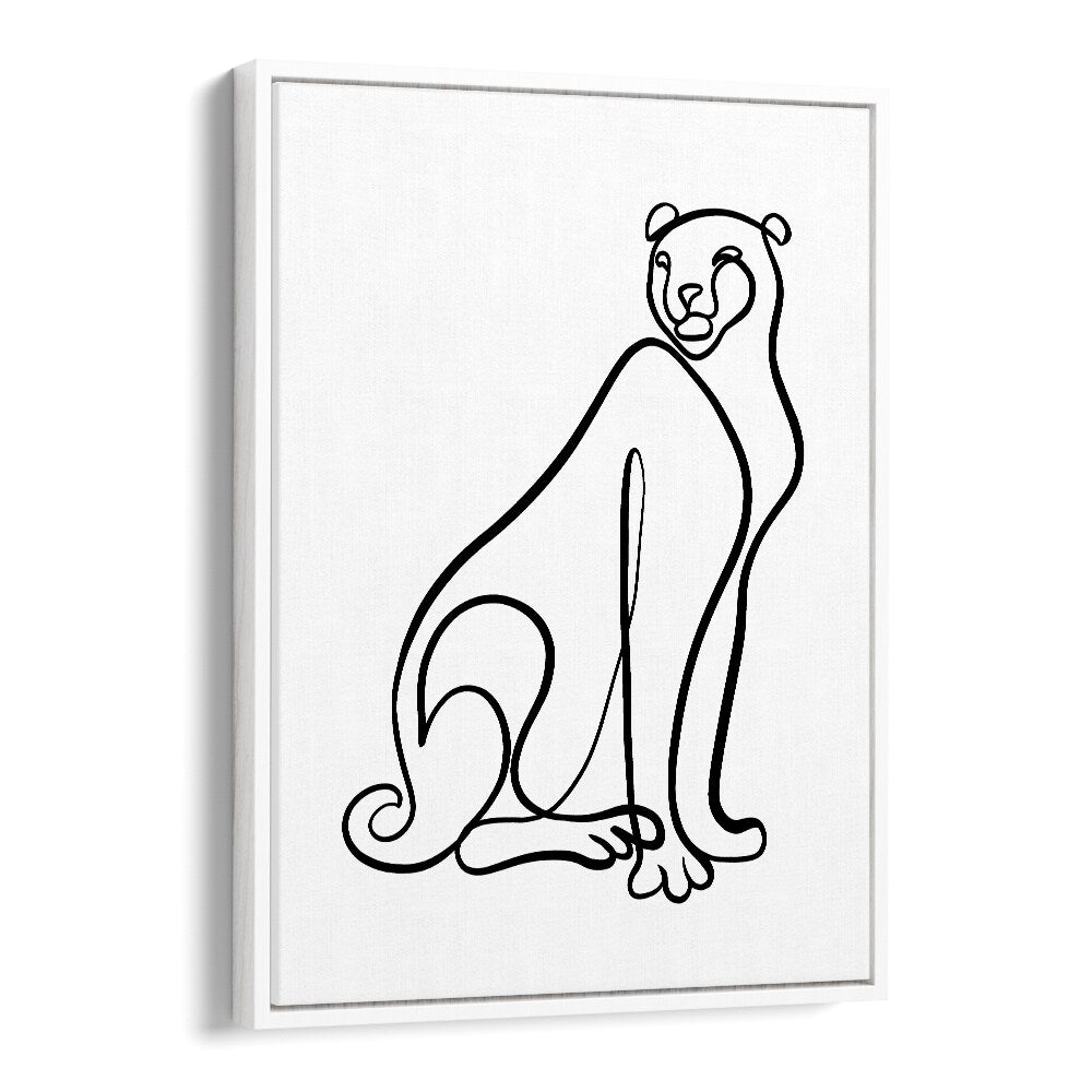 The Cheetah Line Art Artwork in White Floater Frame