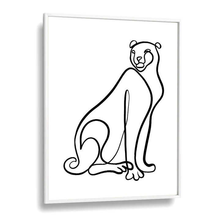 The Cheetah Line Art Artwork in White Plain Frame