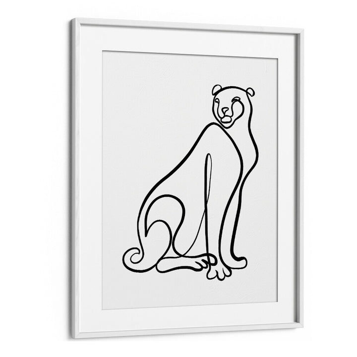 The Cheetah Line Art Artwork in White Frame With Mount