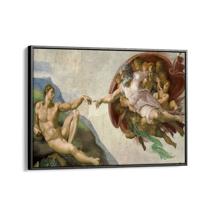 The Creation Of Adam (Circa 1511) Michelangelo Buonarroti art painting Artwork in Black Floater Frame