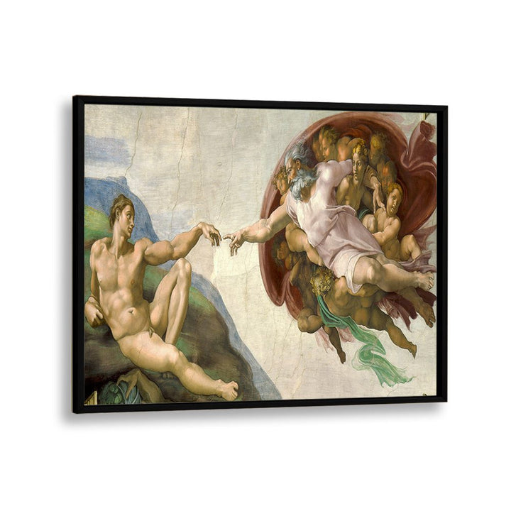 The Creation Of Adam (Circa 1511) Michelangelo Buonarroti art painting Artwork in Black Plain Frame